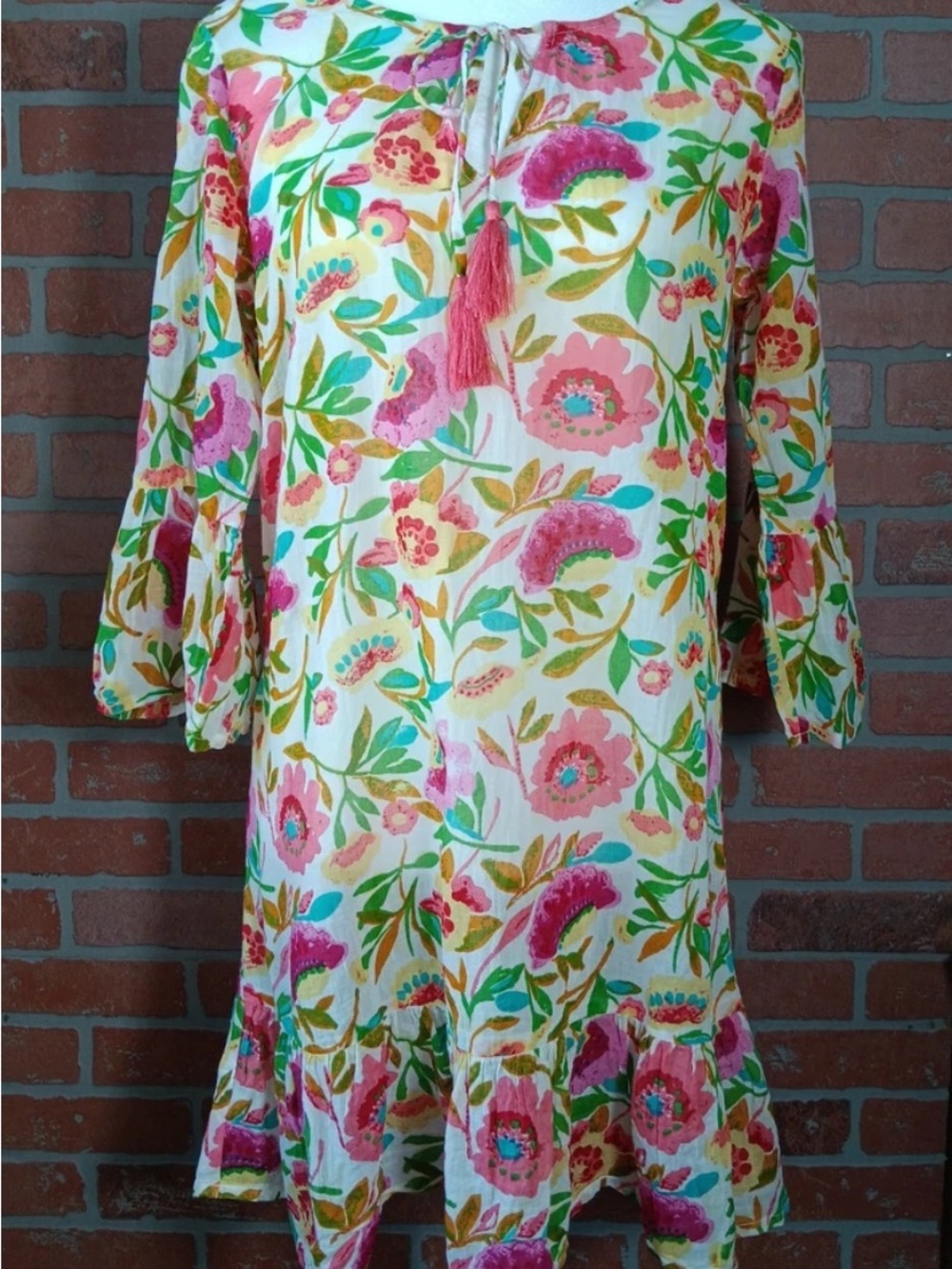 Debbie Katz Zofi Tunic w/ Floral Tassel Tie . Beach cover up